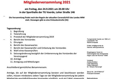 Einladung zur Mitgliederversammlung 2021 (Hauptverein)